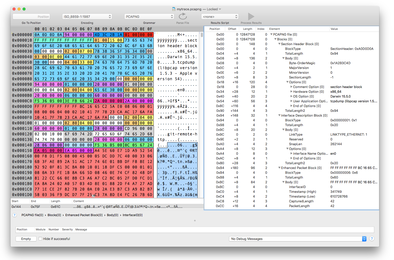 Screen Shot of PCAP-NG file Decoded PCAP-NG file