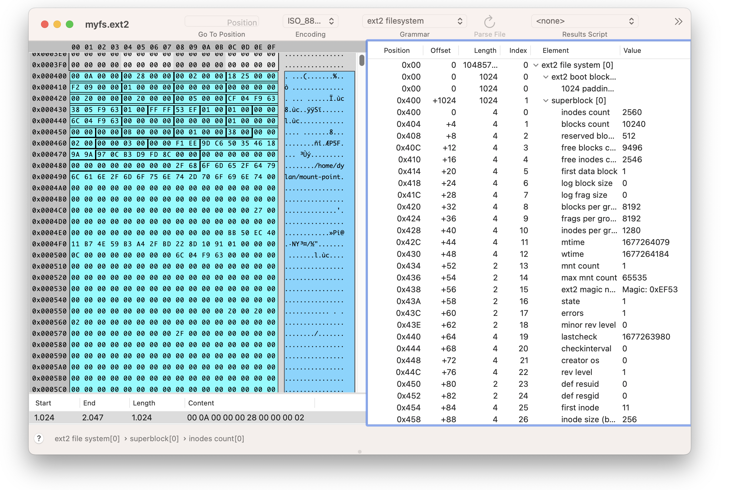 Screenshot of decoded EXT2 file system file